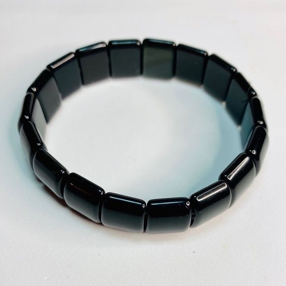 Black Rainbow Obsidian Square Tile Stretch Bracelet - Picture 6 of 9